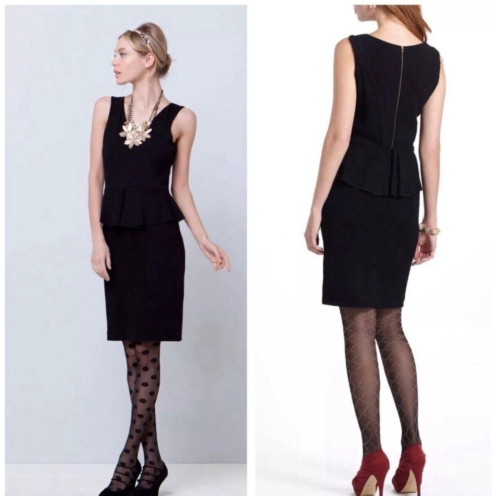 GANNI Miss Marple Peplum Dress Knit Size M Sleeveless V-neck Stretch Black